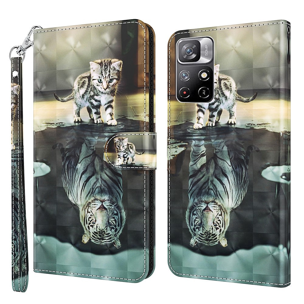 For Xiaomi Redmi Note 11 5G (China) (MediaTek)/Note 11T 5G/Note 11S 5G 3D Pattern Printing Magnetic PU Leather Wallet Stand Book Cover with Strap