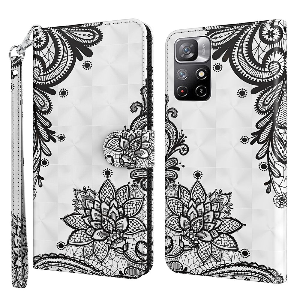 For Xiaomi Redmi Note 11 5G (China) (MediaTek)/Note 11T 5G/Note 11S 5G 3D Pattern Printing Magnetic PU Leather Wallet Stand Book Cover with Strap