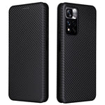 For Xiaomi Redmi Note 11 Pro 5G (China) (MediaTek)/11 Pro+ 5G Carbon Fiber Texture Anti-scratch Auto-absorbed Magnetic Closure Ring Strap Leather Stand Phone Case