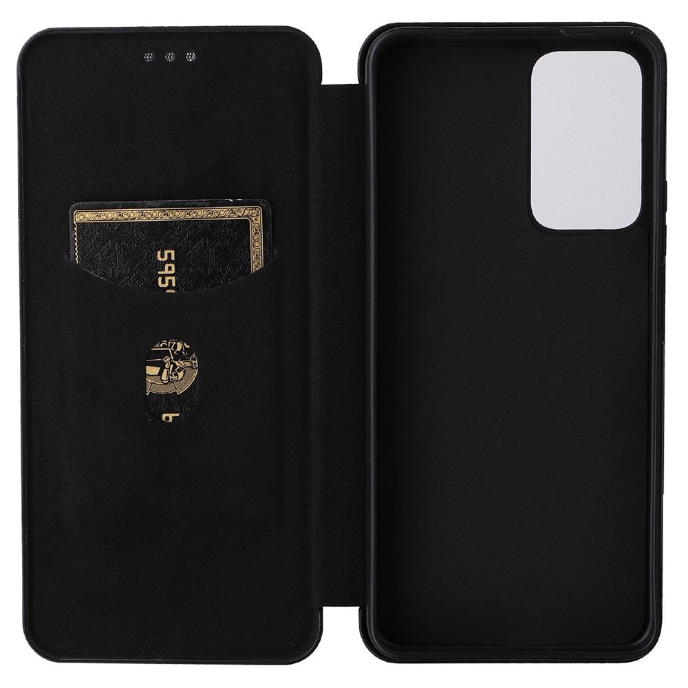 For Xiaomi Redmi Note 11 Pro 5G (China) (MediaTek)/11 Pro+ 5G Carbon Fiber Texture Anti-scratch Auto-absorbed Magnetic Closure Ring Strap Leather Stand Phone Case