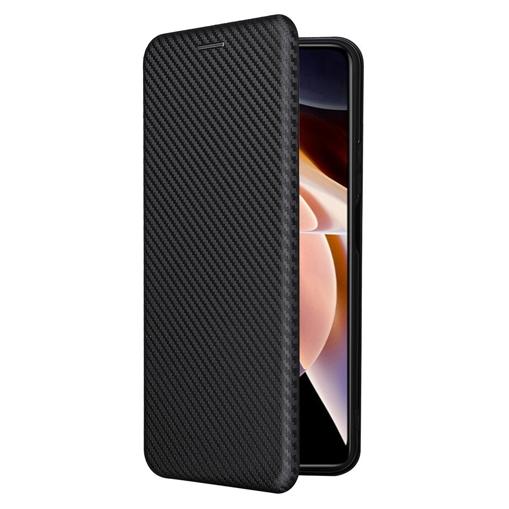 For Xiaomi Redmi Note 11 Pro 5G (China) (MediaTek)/11 Pro+ 5G Carbon Fiber Texture Anti-scratch Auto-absorbed Magnetic Closure Ring Strap Leather Stand Phone Case