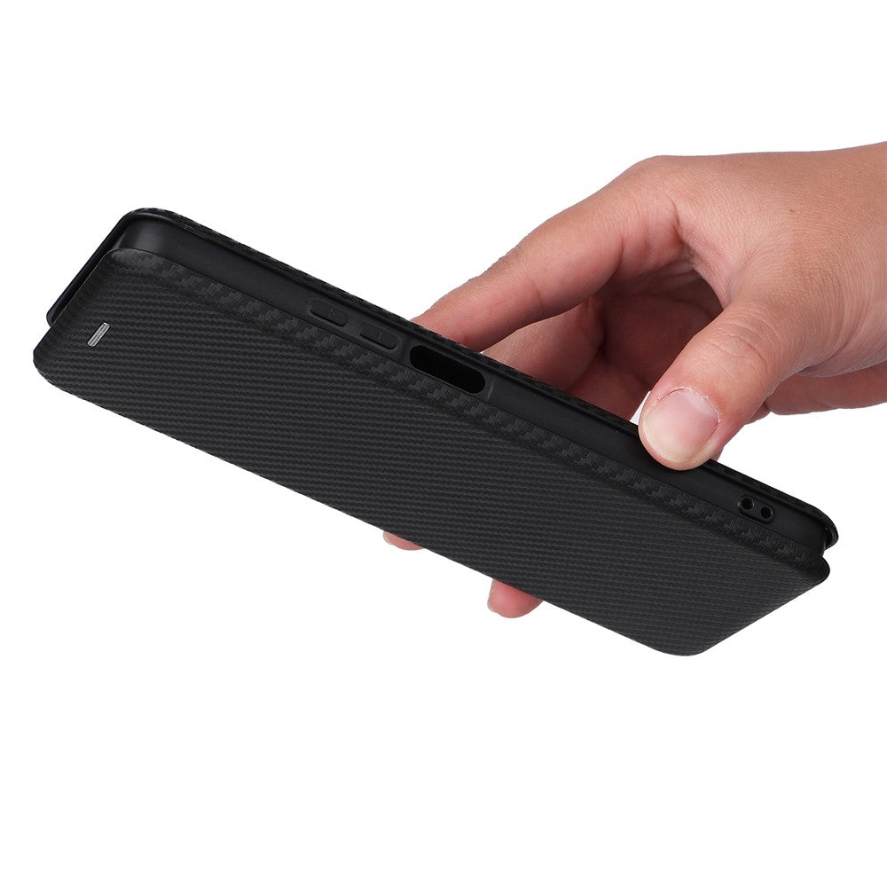 For Xiaomi Redmi Note 11 Pro 5G (China) (MediaTek)/11 Pro+ 5G Carbon Fiber Texture Anti-scratch Auto-absorbed Magnetic Closure Ring Strap Leather Stand Phone Case