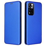 For Xiaomi Redmi Note 11 Pro 5G (China) (MediaTek)/11 Pro+ 5G Carbon Fiber Texture Anti-scratch Auto-absorbed Magnetic Closure Ring Strap Leather Stand Phone Case