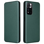 For Xiaomi Redmi Note 11 Pro 5G (China) (MediaTek)/11 Pro+ 5G Carbon Fiber Texture Anti-scratch Auto-absorbed Magnetic Closure Ring Strap Leather Stand Phone Case