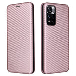 For Xiaomi Redmi Note 11 Pro 5G (China) (MediaTek)/11 Pro+ 5G Carbon Fiber Texture Anti-scratch Auto-absorbed Magnetic Closure Ring Strap Leather Stand Phone Case