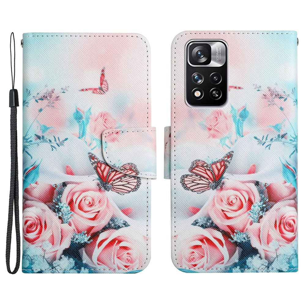 Cross Texture Pattern Printing Leather Stand Wallet Cover Flip Phone Case with Hand Strap for Xiaomi Redmi Note 11 Pro 5G (China) (MediaTek)/Note 11 Pro+ 5G