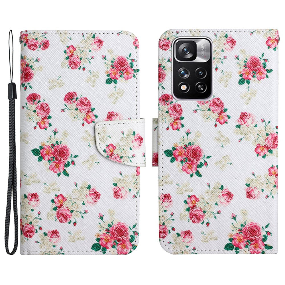 Cross Texture Pattern Printing Leather Stand Wallet Cover Flip Phone Case with Hand Strap for Xiaomi Redmi Note 11 Pro 5G (China) (MediaTek)/Note 11 Pro+ 5G