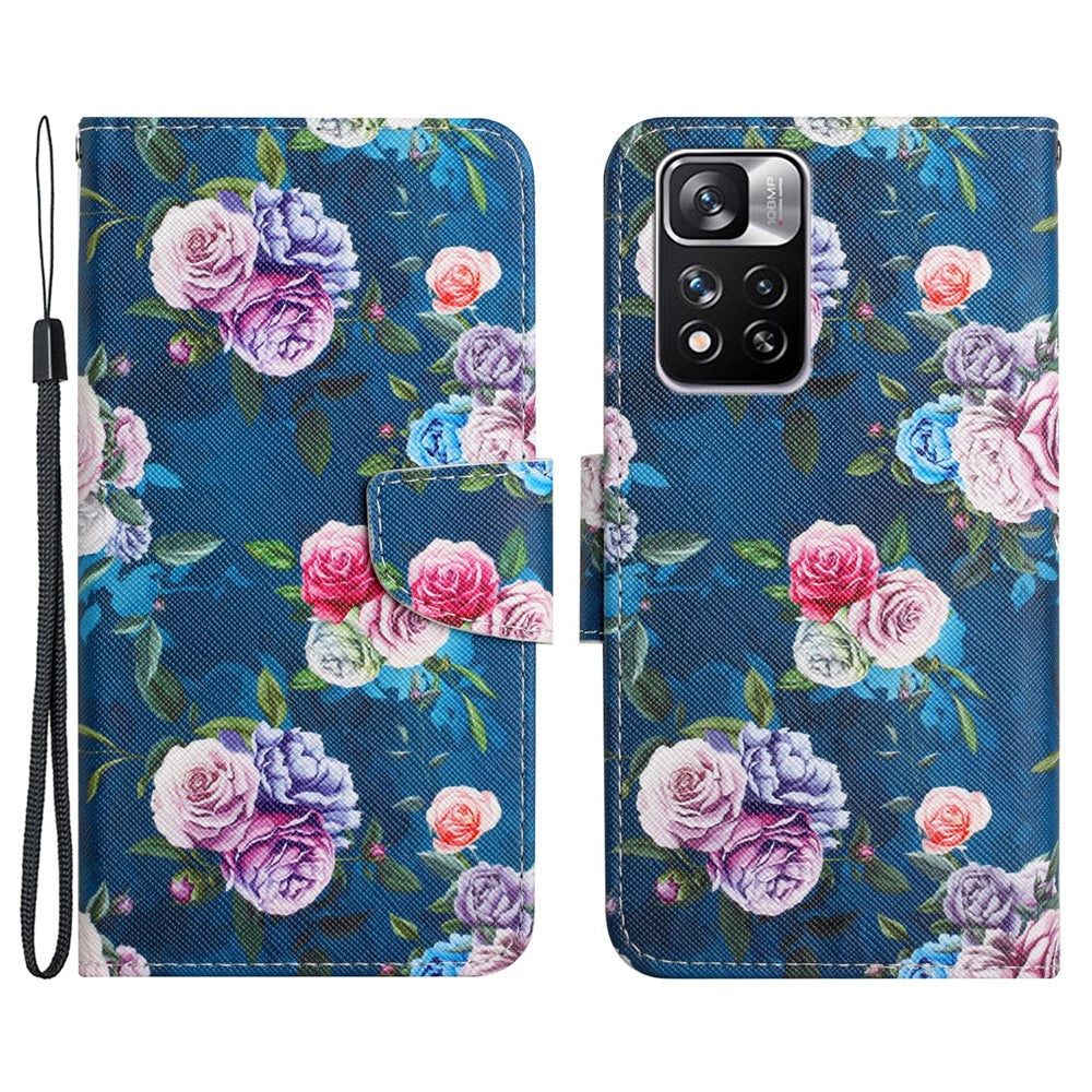 Cross Texture Pattern Printing Leather Stand Wallet Cover Flip Phone Case with Hand Strap for Xiaomi Redmi Note 11 Pro 5G (China) (MediaTek)/Note 11 Pro+ 5G