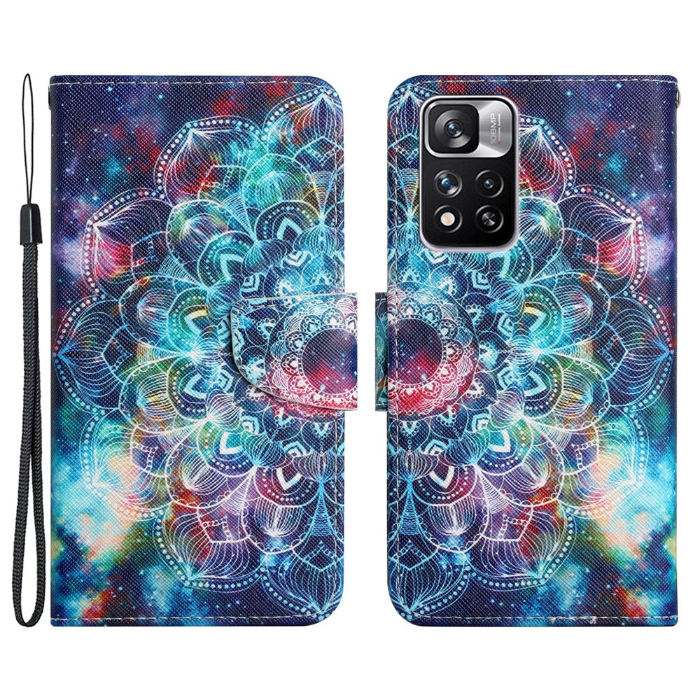 Cross Texture Pattern Printing Leather Stand Wallet Cover Flip Phone Case with Hand Strap for Xiaomi Redmi Note 11 Pro 5G (China) (MediaTek)/Note 11 Pro+ 5G