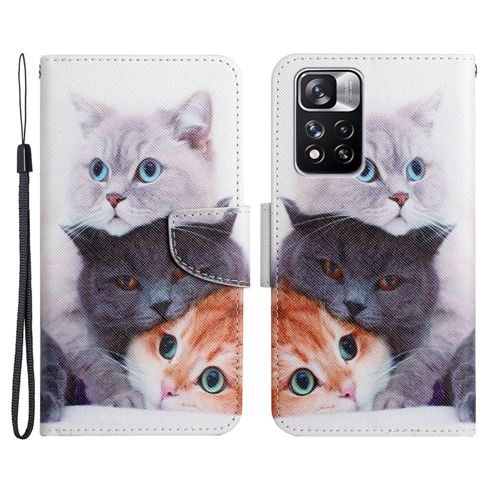 Cross Texture Pattern Printing Leather Stand Wallet Cover Flip Phone Case with Hand Strap for Xiaomi Redmi Note 11 Pro 5G (China) (MediaTek)/Note 11 Pro+ 5G