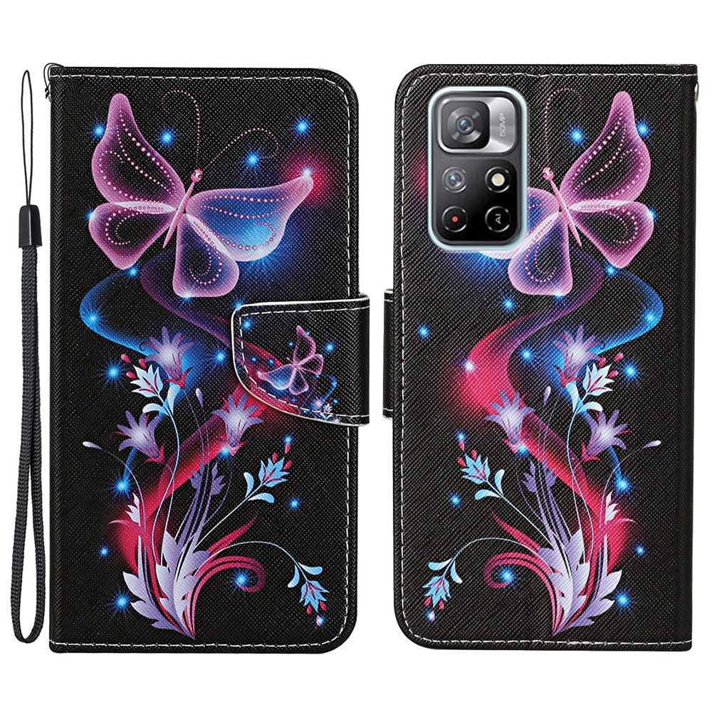 For Xiaomi Redmi Note 11 5G (China) (MediaTek)/Note 11T 5G/Note 11S 5G Cross Texture PU Leather Cover Pattern Printing Flip Wallet Stand Protective Phone Case with Strap