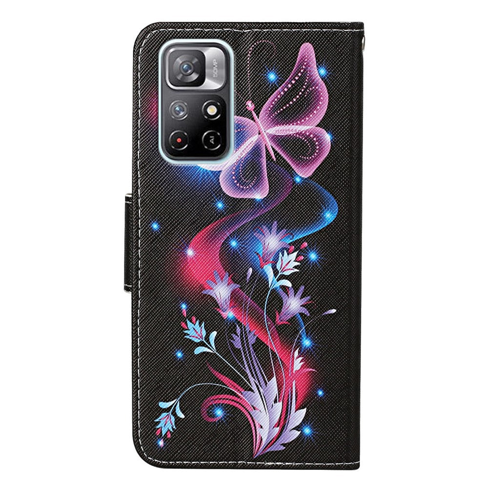For Xiaomi Redmi Note 11 5G (China) (MediaTek)/Note 11T 5G/Note 11S 5G Cross Texture PU Leather Cover Pattern Printing Flip Wallet Stand Protective Phone Case with Strap