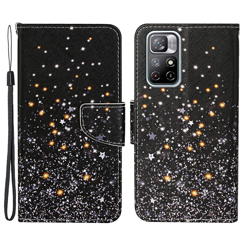 For Xiaomi Redmi Note 11 5G (China) (MediaTek)/Note 11T 5G/Note 11S 5G Cross Texture PU Leather Cover Pattern Printing Flip Wallet Stand Protective Phone Case with Strap