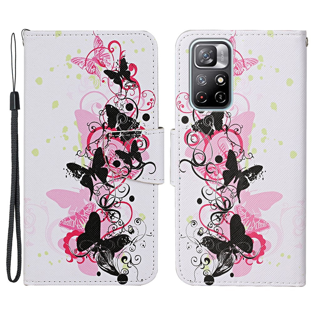 For Xiaomi Redmi Note 11 5G (China) (MediaTek)/Note 11T 5G/Note 11S 5G Cross Texture PU Leather Cover Pattern Printing Flip Wallet Stand Protective Phone Case with Strap