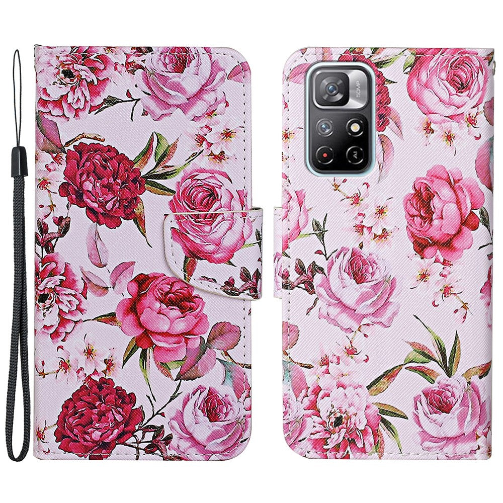 For Xiaomi Redmi Note 11 5G (China) (MediaTek)/Note 11T 5G/Note 11S 5G Cross Texture PU Leather Cover Pattern Printing Flip Wallet Stand Protective Phone Case with Strap