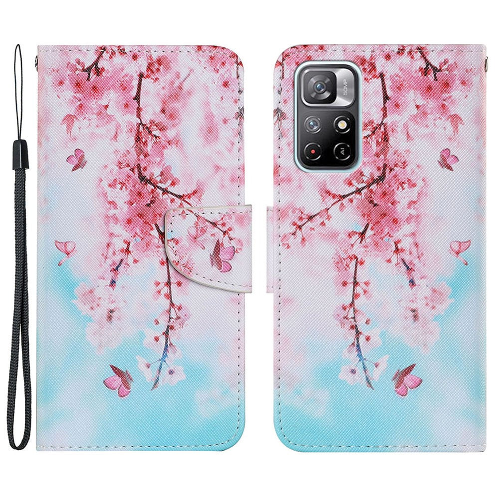 Plånboksfodral i PU-läder med korsstruktur, fullt skydd, mönstertryck, stativ och vikbart fodral med rem för Xiaomi Redmi Note 11 Pro 5G (Kina) (MediaTek)/Note 11 Pro+ 5G