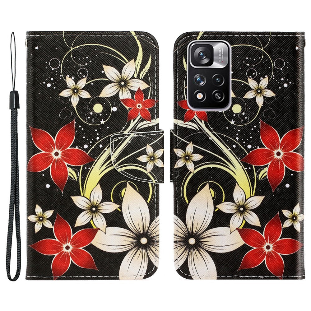 Folio Flip Cross Texture Leather Cover Wallet Stand Pattern Printing Phone Case with Strap for Xiaomi Redmi Note 11 Pro 5G (China) (MediaTek)/Note 11 Pro+ 5G