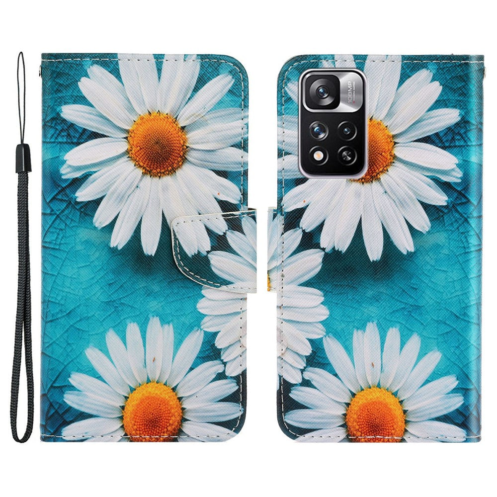Folio Flip Cross Texture Leather Cover Wallet Stand Pattern Printing Phone Case with Strap for Xiaomi Redmi Note 11 Pro 5G (China) (MediaTek)/Note 11 Pro+ 5G