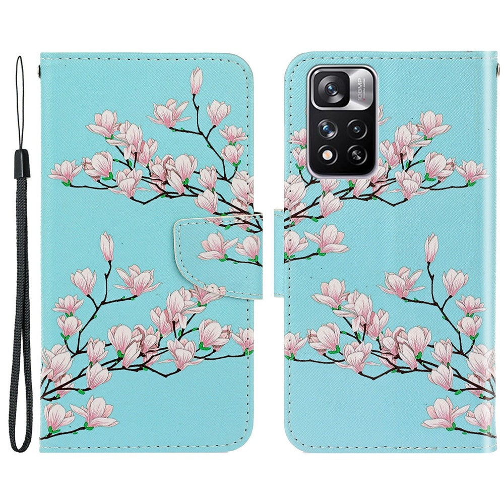 Folio Flip Cross Texture Leather Cover Wallet Stand Pattern Printing Phone Case with Strap for Xiaomi Redmi Note 11 Pro 5G (China) (MediaTek)/Note 11 Pro+ 5G