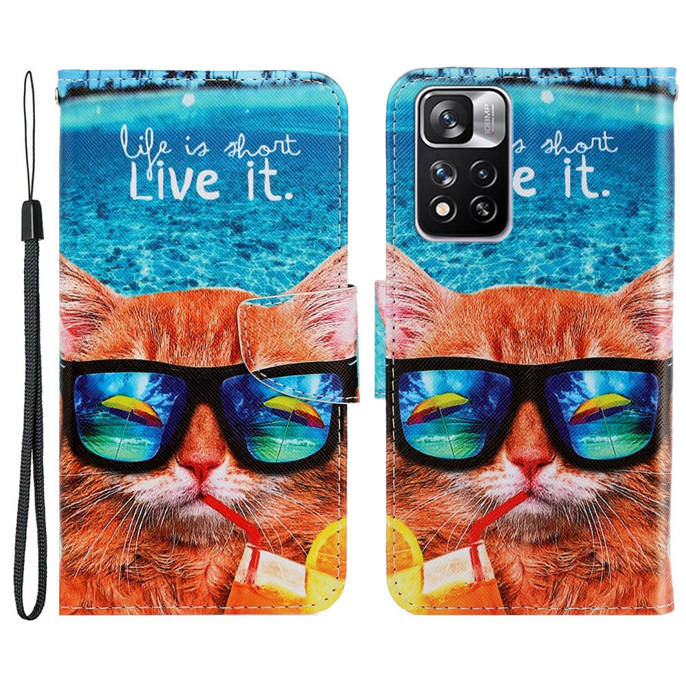 Folio Flip Cross Texture Leather Cover Wallet Stand Pattern Printing Phone Case with Strap for Xiaomi Redmi Note 11 Pro 5G (China) (MediaTek)/Note 11 Pro+ 5G