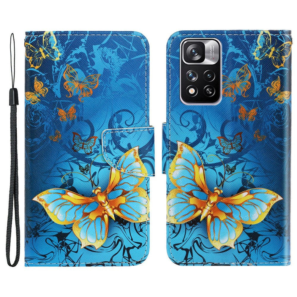 Folio Flip Cross Texture Leather Cover Wallet Stand Pattern Printing Phone Case with Strap for Xiaomi Redmi Note 11 Pro 5G (China) (MediaTek)/Note 11 Pro+ 5G