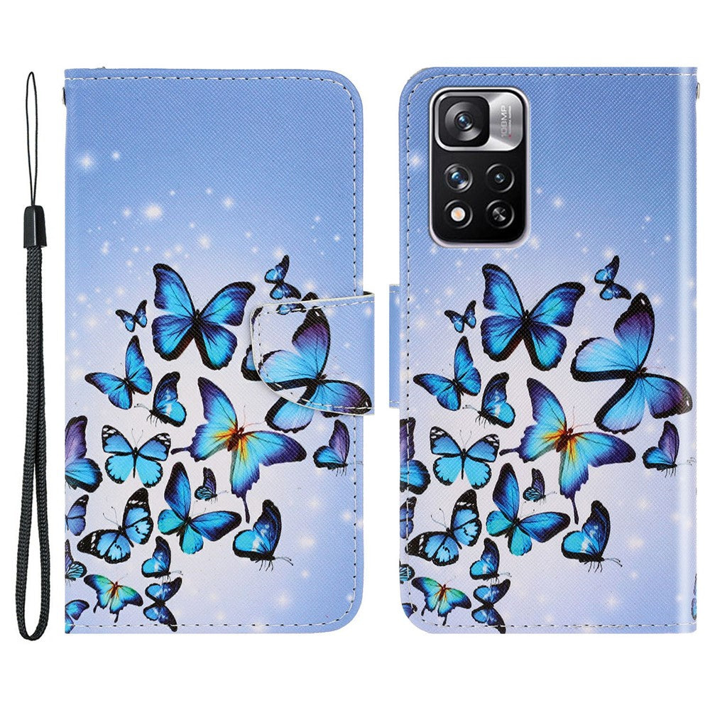 Folio Flip Cross Texture Leather Cover Wallet Stand Pattern Printing Phone Case with Strap for Xiaomi Redmi Note 11 Pro 5G (China) (MediaTek)/Note 11 Pro+ 5G