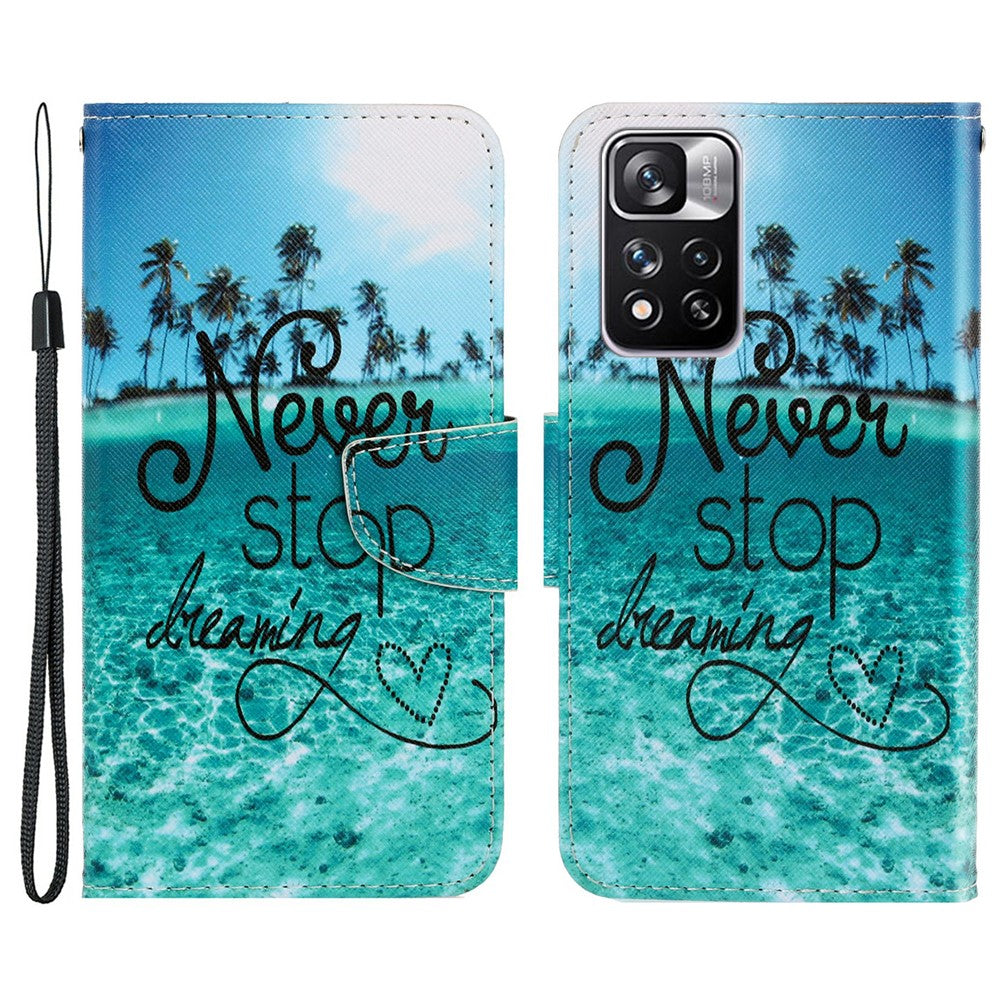 Folio Flip Cross Texture Leather Cover Wallet Stand Pattern Printing Phone Case with Strap for Xiaomi Redmi Note 11 Pro 5G (China) (MediaTek)/Note 11 Pro+ 5G