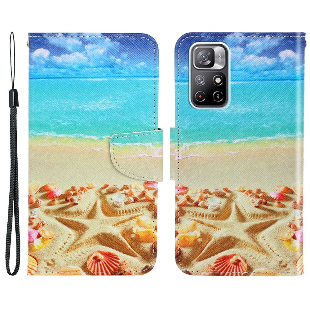 For Xiaomi Redmi Note 11 5G (China) (MediaTek)/Note 11T 5G/Note 11S 5G Pattern Printing Cross Texture PU Leather Wallet Case Magnetic Flip Stand Folio Cover with Strap