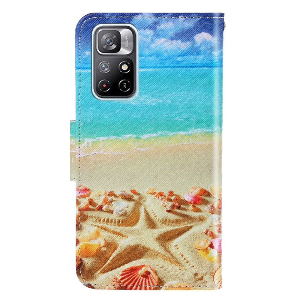 For Xiaomi Redmi Note 11 5G (China) (MediaTek)/Note 11T 5G/Note 11S 5G Pattern Printing Cross Texture PU Leather Wallet Case Magnetic Flip Stand Folio Cover with Strap