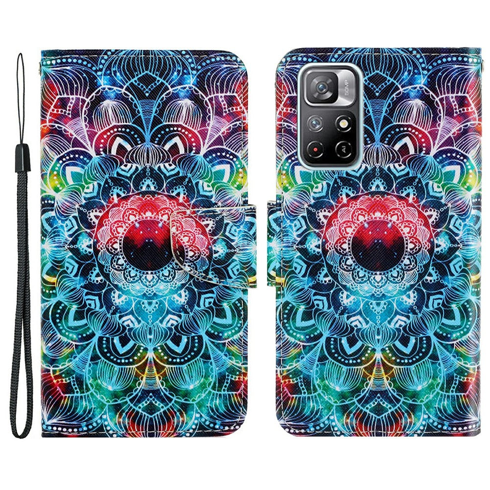 For Xiaomi Redmi Note 11 5G (China) (MediaTek)/Note 11T 5G/Note 11S 5G Pattern Printing Cross Texture PU Leather Wallet Case Magnetic Flip Stand Folio Cover with Strap