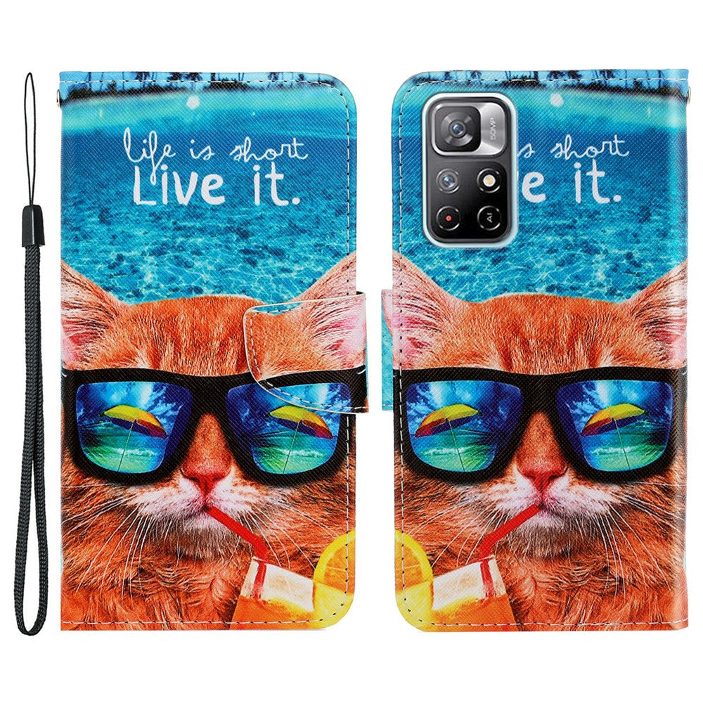 For Xiaomi Redmi Note 11 5G (China) (MediaTek)/Note 11T 5G/Note 11S 5G Pattern Printing Cross Texture PU Leather Wallet Case Magnetic Flip Stand Folio Cover with Strap