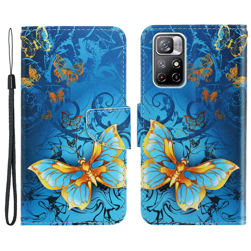 For Xiaomi Redmi Note 11 5G (China) (MediaTek)/Note 11T 5G/Note 11S 5G Pattern Printing Cross Texture PU Leather Wallet Case Magnetic Flip Stand Folio Cover with Strap