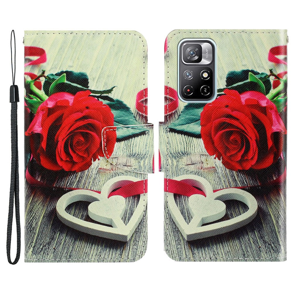 For Xiaomi Redmi Note 11 5G (China) (MediaTek)/Note 11T 5G/Note 11S 5G Pattern Printing Cross Texture PU Leather Wallet Case Magnetic Flip Stand Folio Cover with Strap