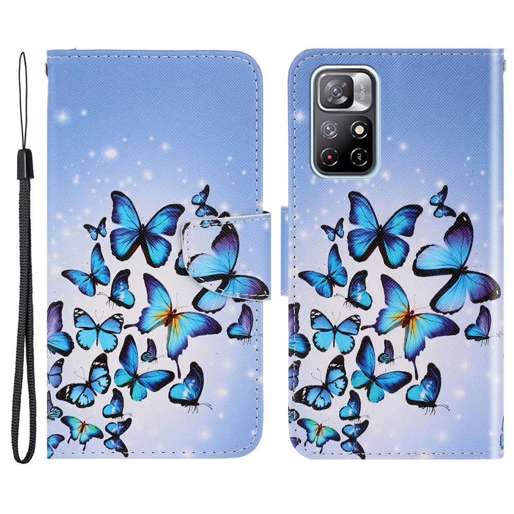 For Xiaomi Redmi Note 11 5G (China) (MediaTek)/Note 11T 5G/Note 11S 5G Pattern Printing Cross Texture PU Leather Wallet Case Magnetic Flip Stand Folio Cover with Strap