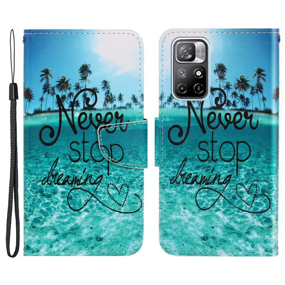 For Xiaomi Redmi Note 11 5G (China) (MediaTek)/Note 11T 5G/Note 11S 5G Pattern Printing Cross Texture PU Leather Wallet Case Magnetic Flip Stand Folio Cover with Strap