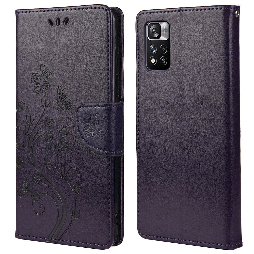 Imprinted Butterfly Flower Pattern PU Leather Magnetic Flip Cover Stand Feature Wallet Phone Case for Xiaomi Redmi Note 11 Pro 5G (China) (MediaTek)/Note 11 Pro+ 5G