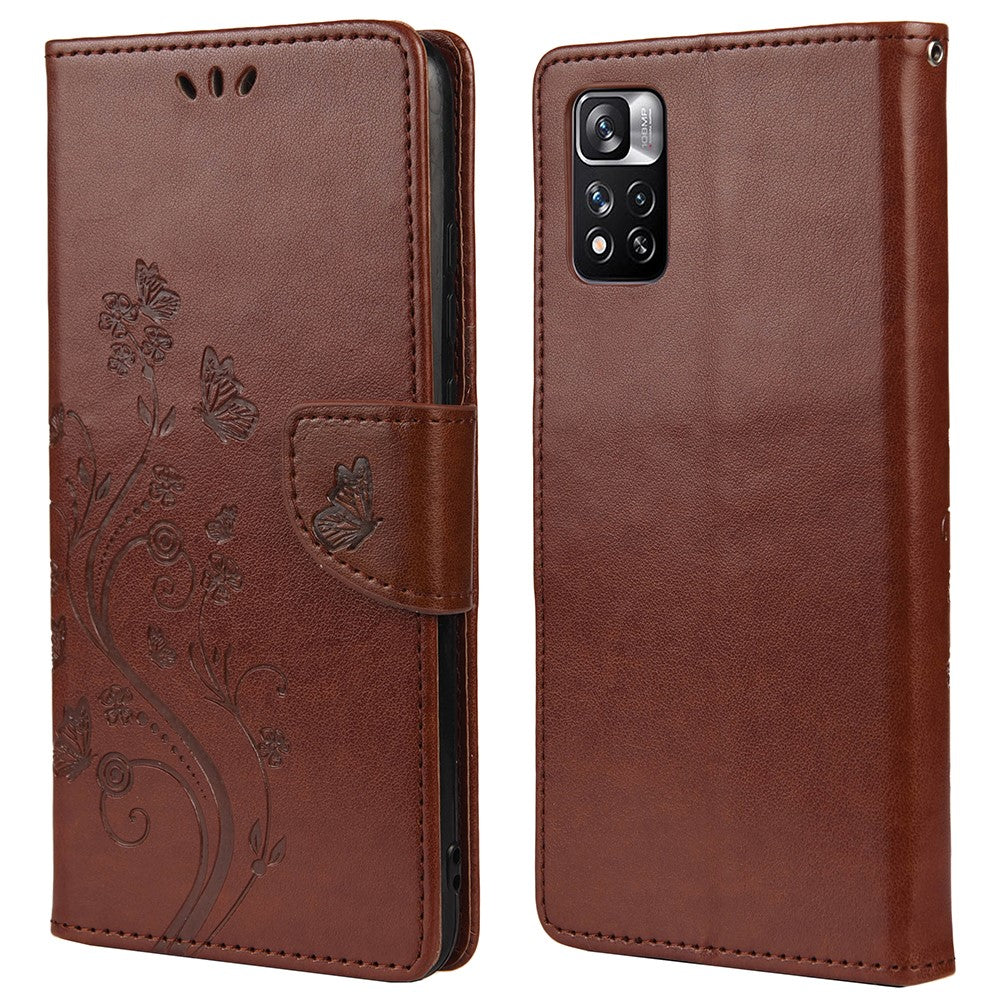 Imprinted Butterfly Flower Pattern PU Leather Magnetic Flip Cover Stand Feature Wallet Phone Case for Xiaomi Redmi Note 11 Pro 5G (China) (MediaTek)/Note 11 Pro+ 5G