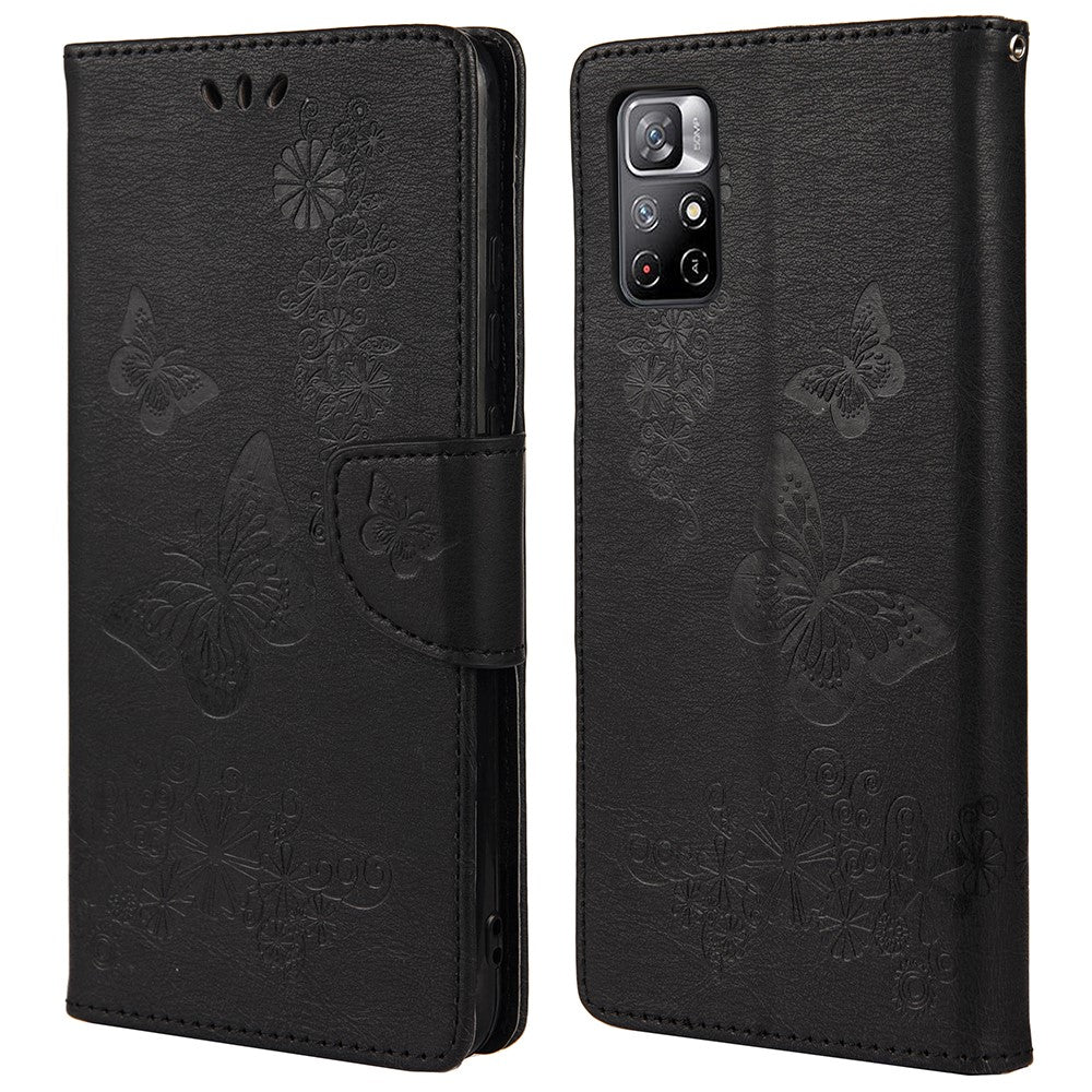 Xiaomi Redmi Note 11 5G (Kina) (MediaTek)/Note 11T 5G/Note 11S 5G Stötdämpande tryck Vacker fjärilsblomma Skyddande mobilskal Flip Stativ Plånbok Läderfodral
