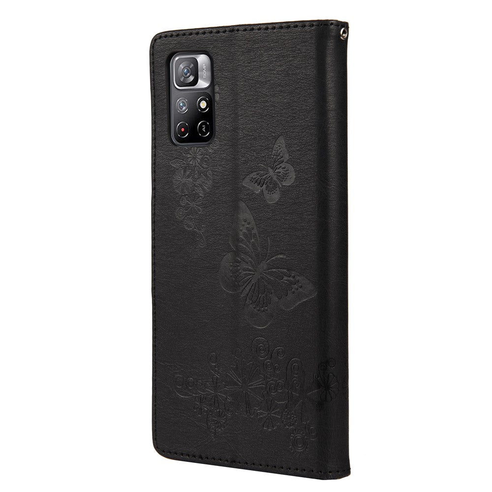 Xiaomi Redmi Note 11 5G (Kina) (MediaTek)/Note 11T 5G/Note 11S 5G Stötdämpande tryck Vacker fjärilsblomma Skyddande mobilskal Flip Stativ Plånbok Läderfodral