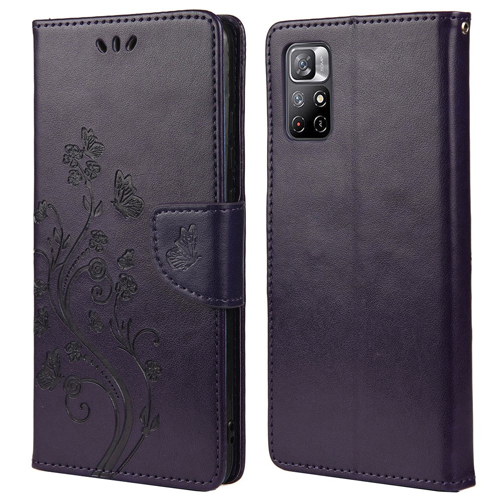 Xiaomi Redmi Note 11 5G (Kina) (MediaTek)/Note 11T 5G/Note 11S 5G Stativfodral med tryck, fjärilsblomma, fällbart läderfodral