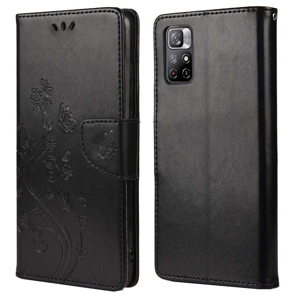 Xiaomi Redmi Note 11 5G (Kina) (MediaTek)/Note 11T 5G/Note 11S 5G Stativfodral med tryck, fjärilsblomma, fällbart läderfodral