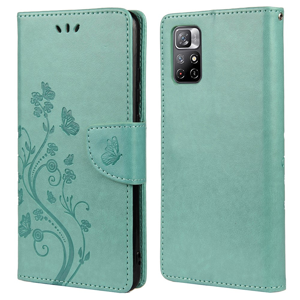 Xiaomi Redmi Note 11 5G (Kina) (MediaTek)/Note 11T 5G/Note 11S 5G Stativfodral med tryck, fjärilsblomma, fällbart läderfodral