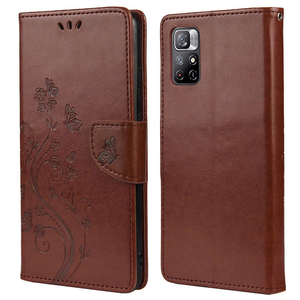 Xiaomi Redmi Note 11 5G (Kina) (MediaTek)/Note 11T 5G/Note 11S 5G Stativfodral med tryck, fjärilsblomma, fällbart läderfodral