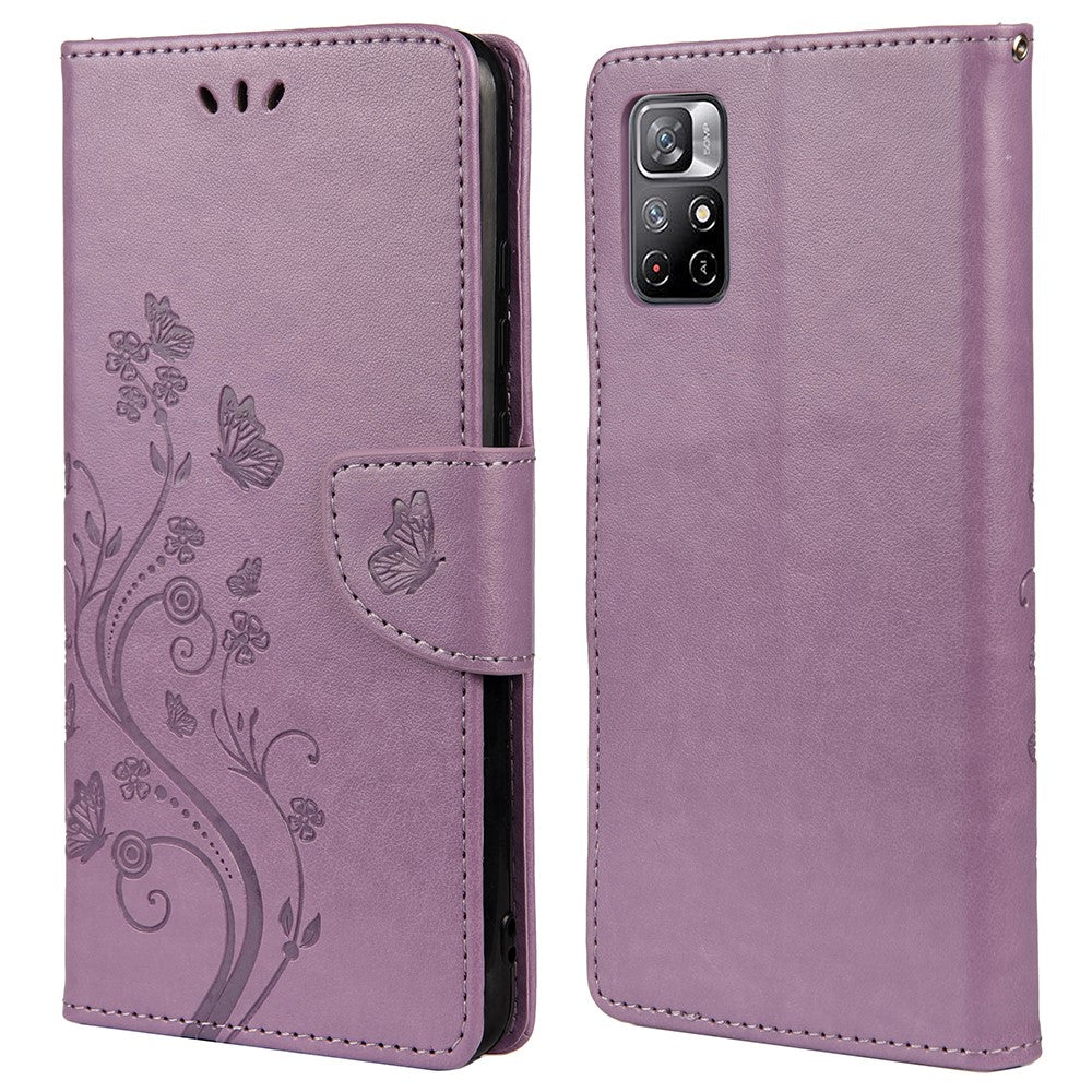Xiaomi Redmi Note 11 5G (Kina) (MediaTek)/Note 11T 5G/Note 11S 5G Stativfodral med tryck, fjärilsblomma, fällbart läderfodral