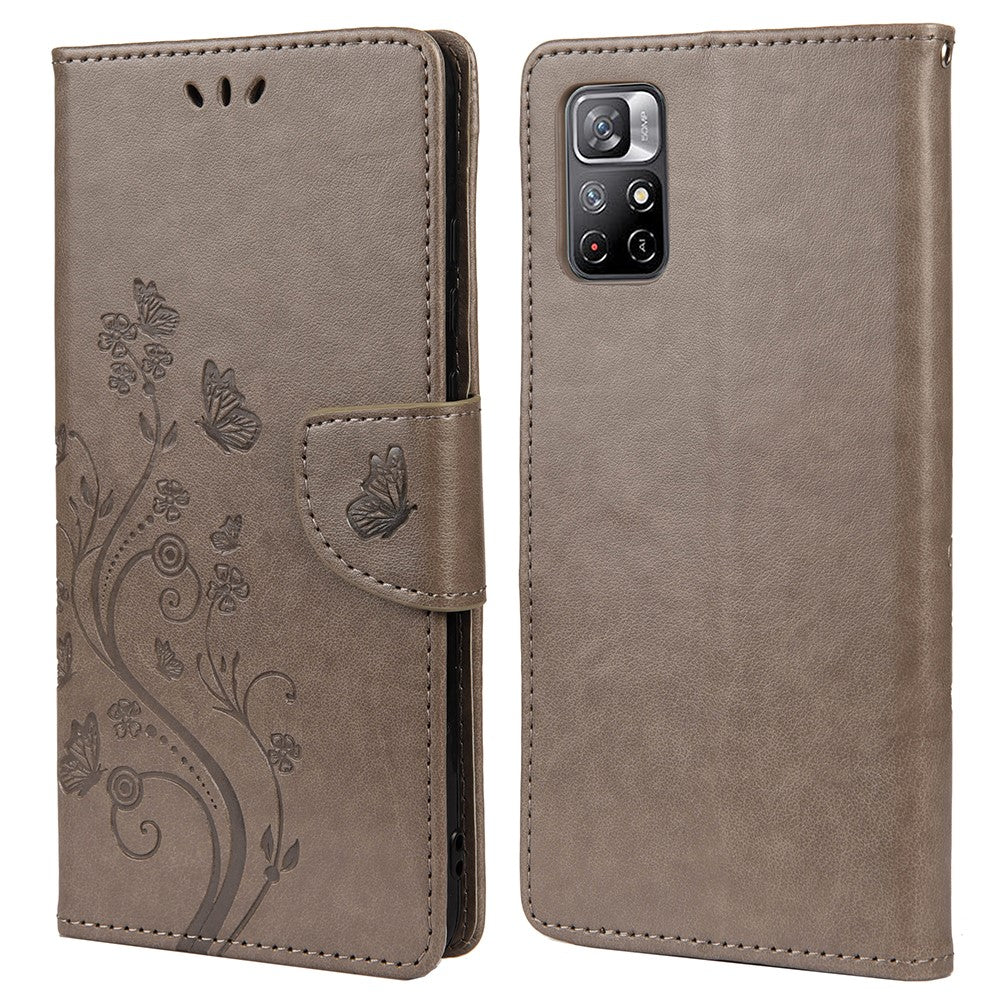Xiaomi Redmi Note 11 5G (Kina) (MediaTek)/Note 11T 5G/Note 11S 5G Stativfodral med tryck, fjärilsblomma, fällbart läderfodral