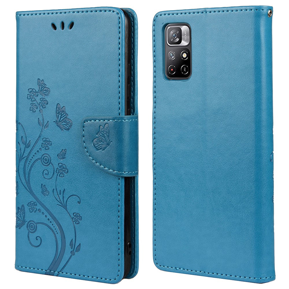 Xiaomi Redmi Note 11 5G (Kina) (MediaTek)/Note 11T 5G/Note 11S 5G Stativfodral med tryck, fjärilsblomma, fällbart läderfodral