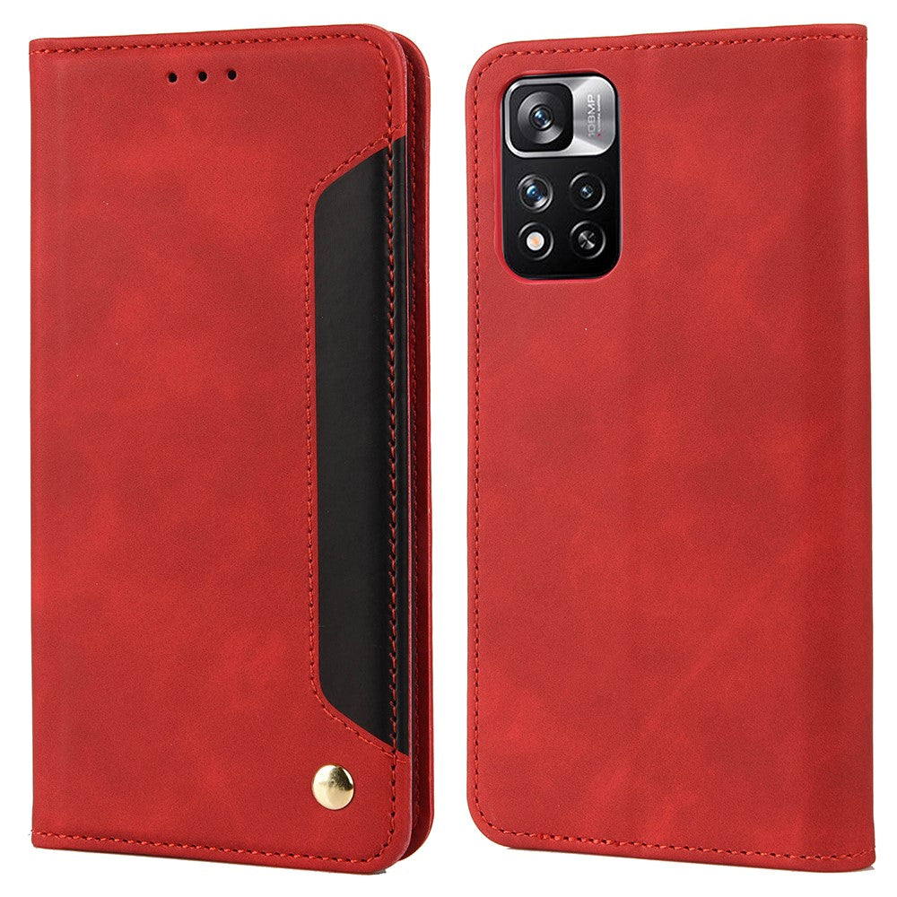 Skin-touch Feeling Stand Wallet Color Splicing Phone Case Leather Cover for Xiaomi Redmi Note 11 Pro 5G (China) (MediaTek)/Note 11 Pro+ 5G