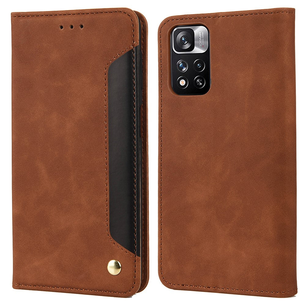 Skin-touch Feeling Stand Wallet Color Splicing Phone Case Leather Cover for Xiaomi Redmi Note 11 Pro 5G (China) (MediaTek)/Note 11 Pro+ 5G