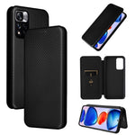 Korthållare, ringrem, kolfiberstruktur, reptåligt, fallsäkert, självabsorberande magnetisk stängning, läderfodral med stativ för Xiaomi Redmi Note 11 5G (Kina) (MediaTek)/Redmi Note 11T 5G/Redmi Note 11S 5G