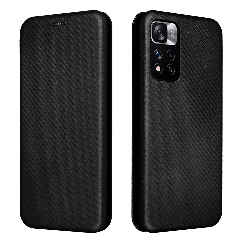 Korthållare, ringrem, kolfiberstruktur, reptåligt, fallsäkert, självabsorberande magnetisk stängning, läderfodral med stativ för Xiaomi Redmi Note 11 5G (Kina) (MediaTek)/Redmi Note 11T 5G/Redmi Note 11S 5G